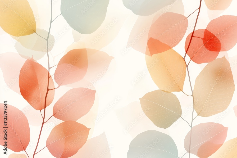 Poster softly layered autumn leaves create a serene background with warm hues and delicate textures
