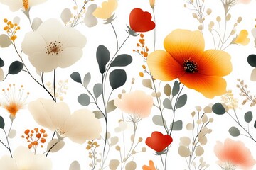 Beautiful flower pattern with vibrant colors and delicate details on a white background