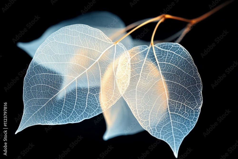 Poster delicate translucent leaves gently illuminated against a dark background creating an ethereal effect