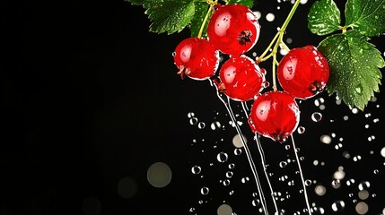  A cherry branch in close-up with water droplets