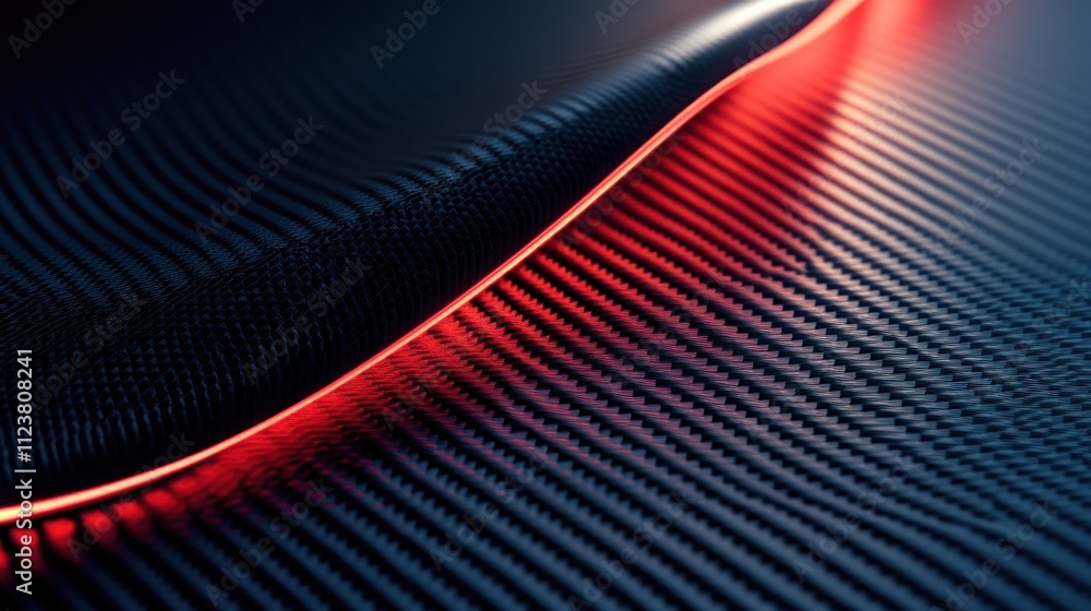 Poster a close-up of a textured surface with a glowing red line, showcasing modern design elements.