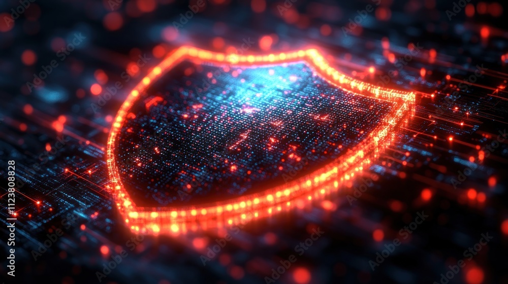 Aufkleber digital shield symbolizing cybersecurity with glowing circuitry.