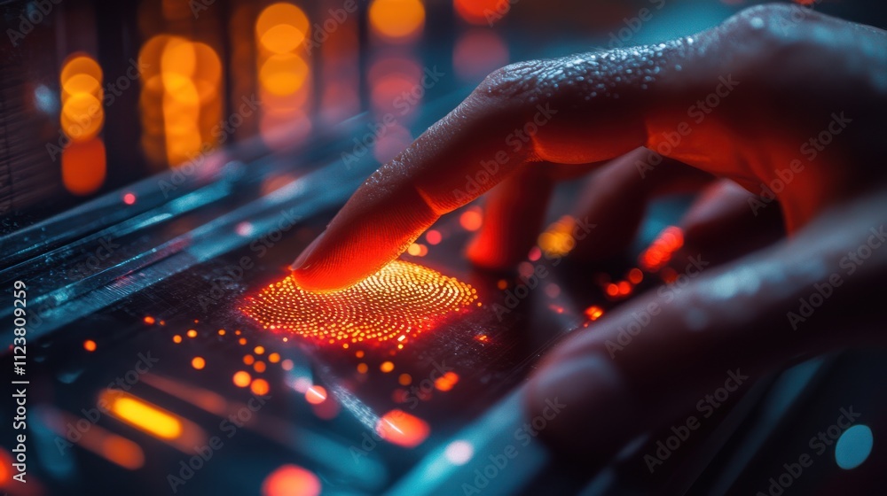 Poster futuristic fingerprint scan: a close-up of biometric authentication