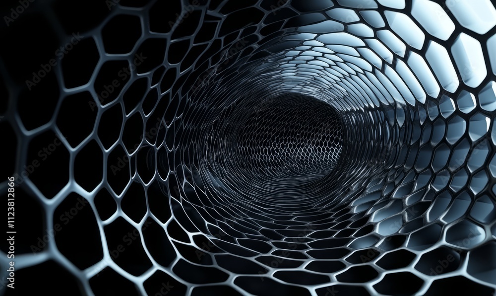 Aufkleber a conceptual technology tunnel constructed from hexagonal mesh is displayed against a black backdrop