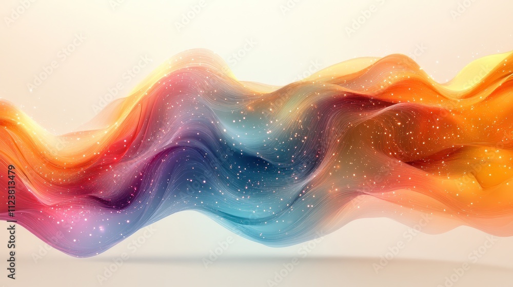 Canvas Prints abstract colorful wave with glowing particles, flowing vibrant colors.