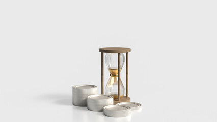 The Sand clock and coins for Business concept 3d rendering.