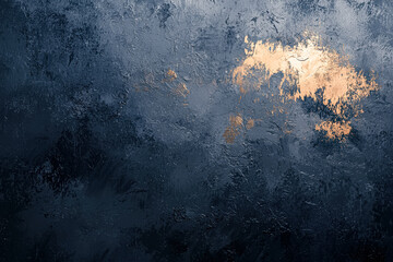 Painting of a cloudy sky with a bright orange spot in the middle. The sky is dark and the orange spot is the only bright color in the painting