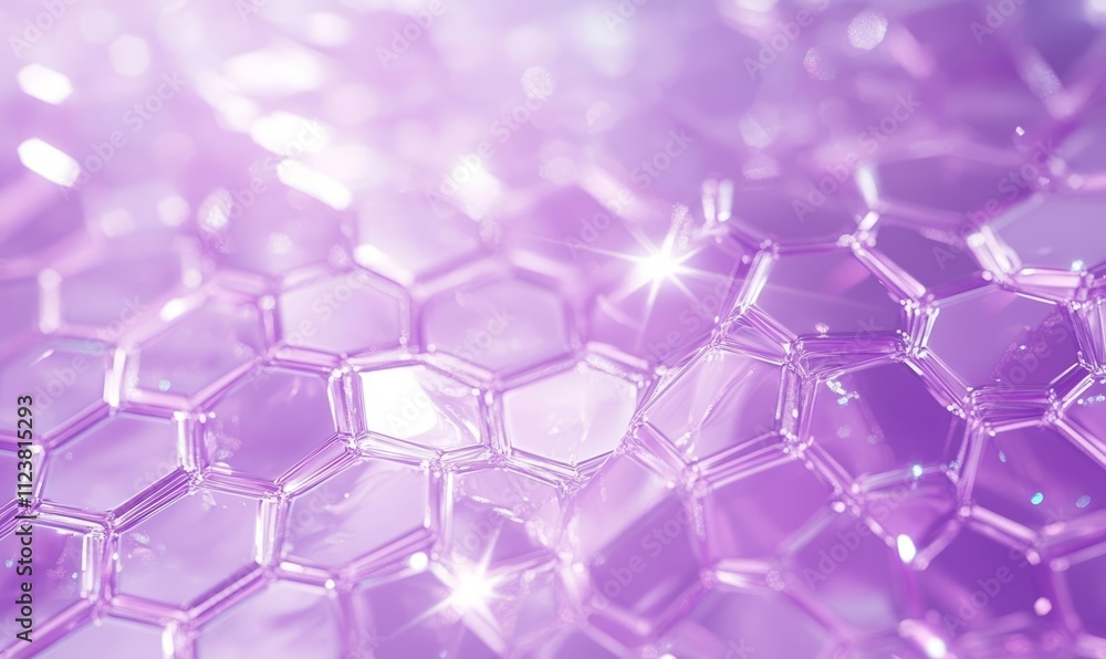 Poster a modern abstract background featuring a pastel purple medical and tech theme with a hexagon pattern