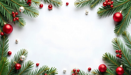 christmas background with fir branches and balls