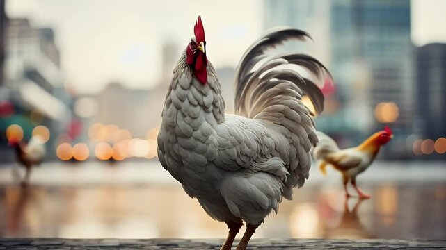 the bird animal pose rooster video olated chicken poultry kun white cockerel farm