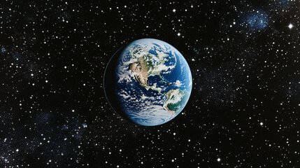 Fototapeta premium A view of Earth from space, illuminated by the sun with stars sparkling in the distance.