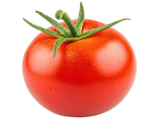 Fresh Red Tomato with Green Leaves Isolated on White Background