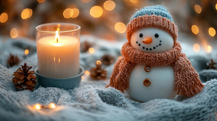 Obraz premium christmas decoration with candle and snowman