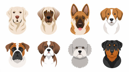 Obraz premium Eight Dog Breeds Headshots Illustrated