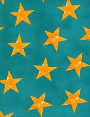 Obraz premium Design a illustration that features orange stars that are symmetrical on a teal background and a simple, symmetrical pattern.