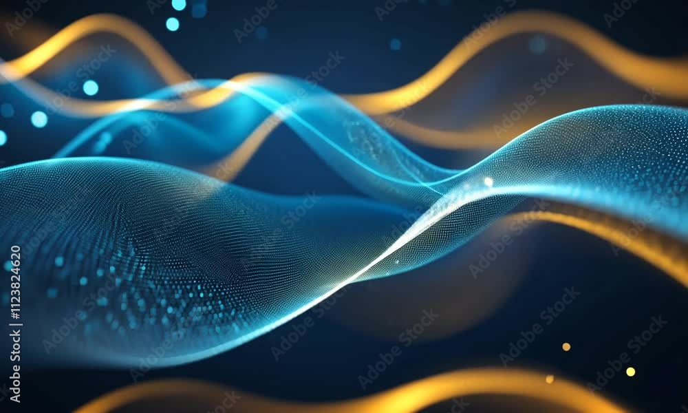 Aufkleber abstract blue and gold particle wave data visualization