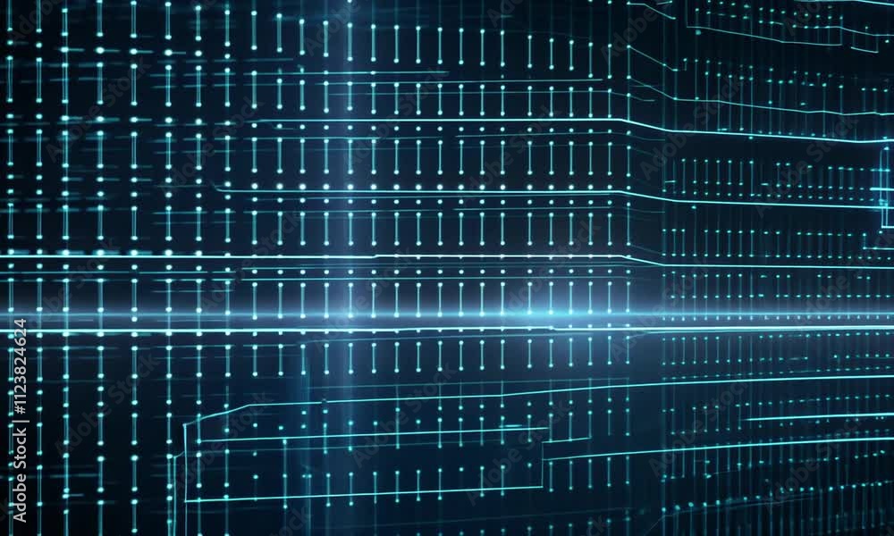 Poster abstract blue grid network of interconnected lines and nodes