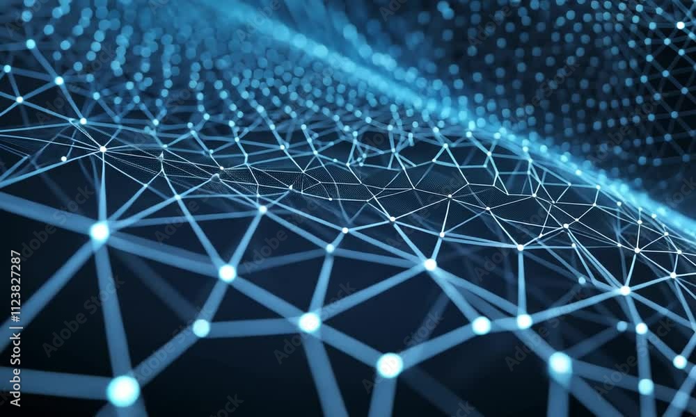 Poster abstract blue network mesh: interconnected nodes and lines