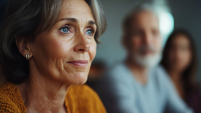 Close-up of woman at mental health support group meeting