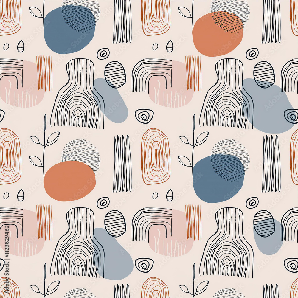 Poster trendy minimalist seamless pattern with abstract hand drawn composition