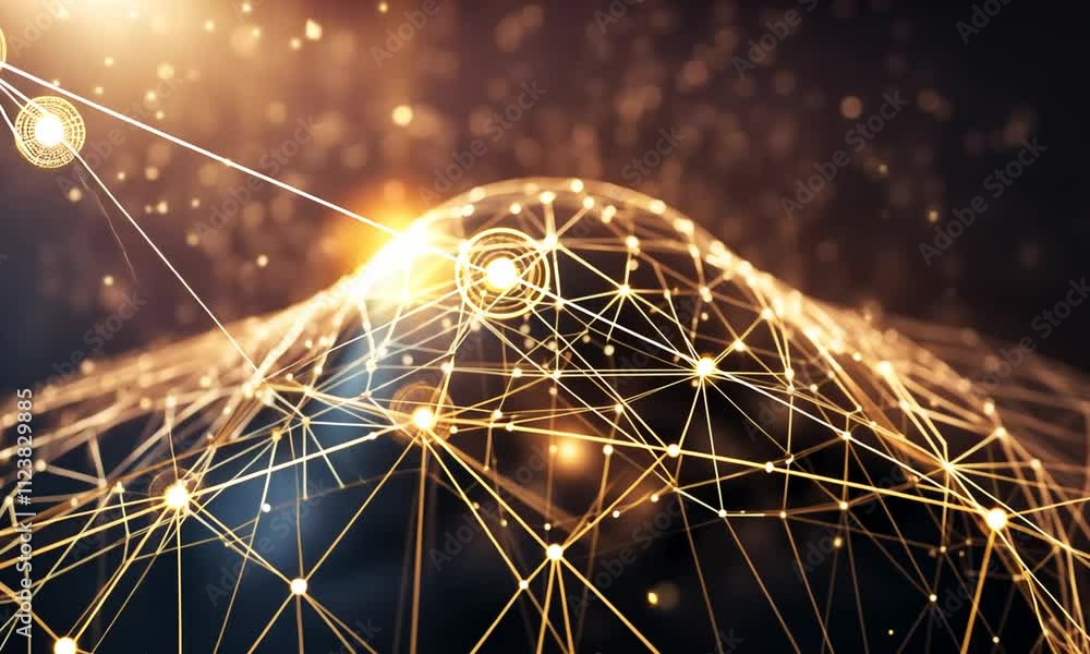 Poster golden illuminated network: abstract digital connection