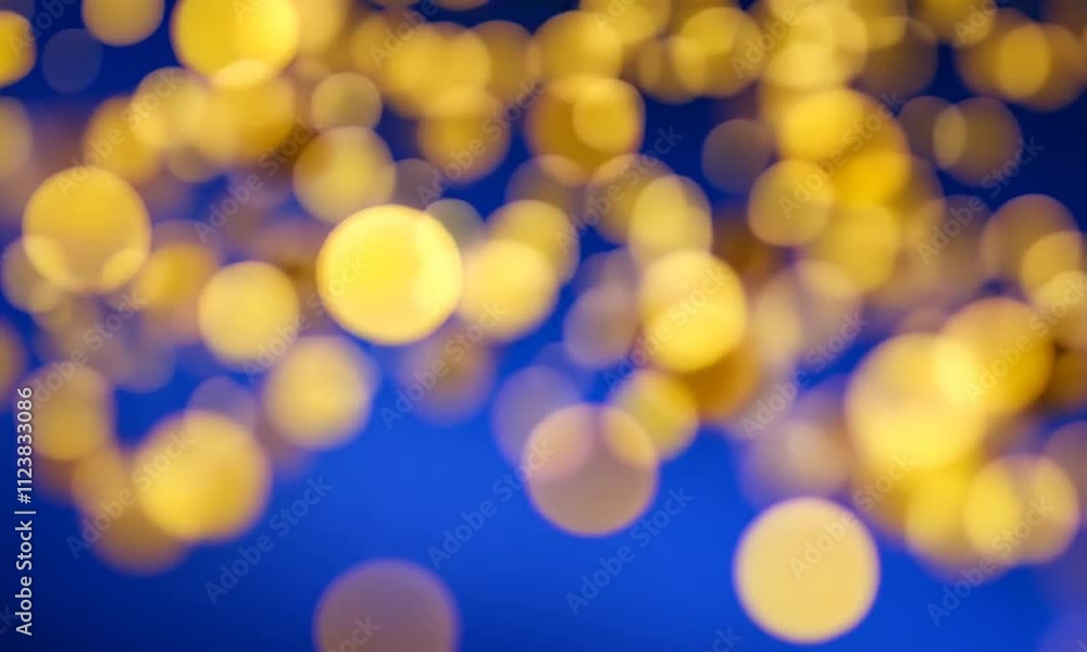 Poster abstract golden circles floating on a deep blue background
