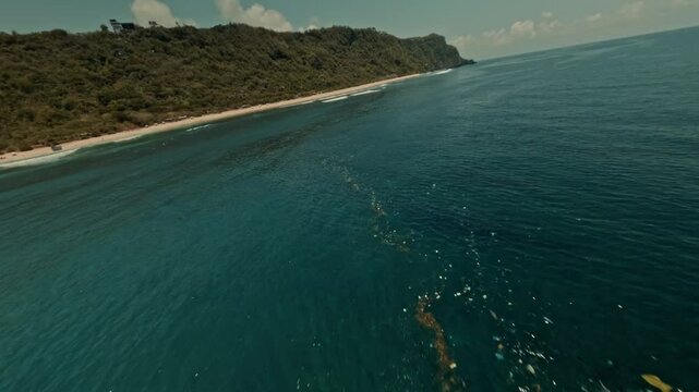 Aerial View Of Garbage Patch Floating In Bali. Water Pollution. High quality 4k footage