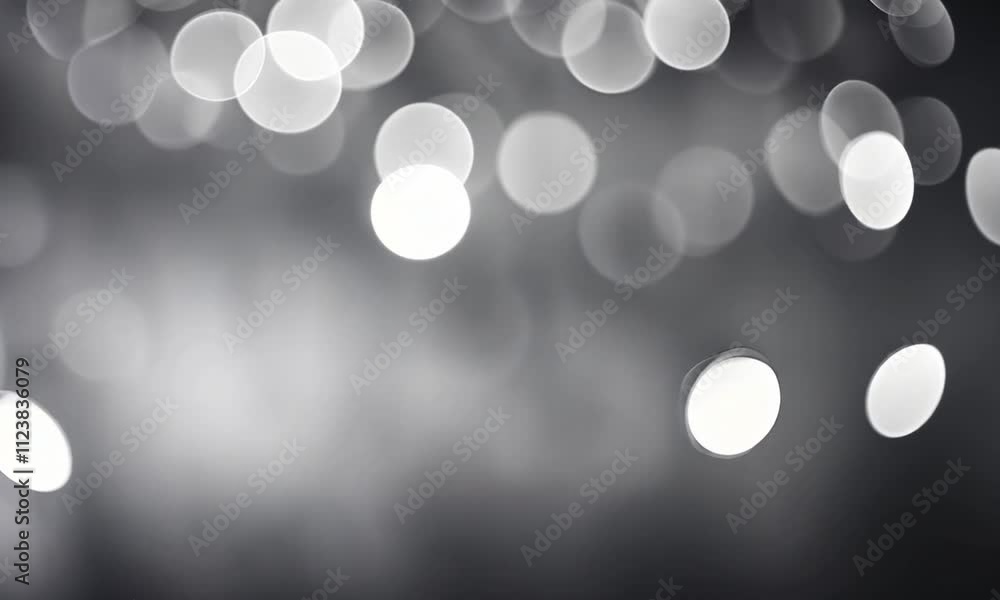 Poster abstract grayscale bokeh background of out-of-focus circular lights.