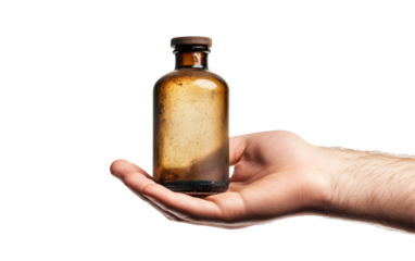 Man’s hand holding an imaginary bottle