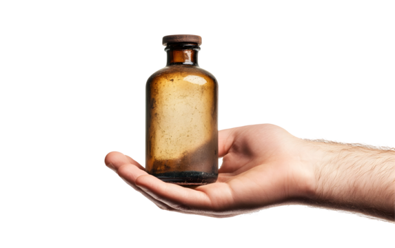 Man’s hand holding an imaginary bottle