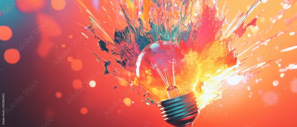 Poster exploding light bulb: abstract colorful creativity and innovation concept