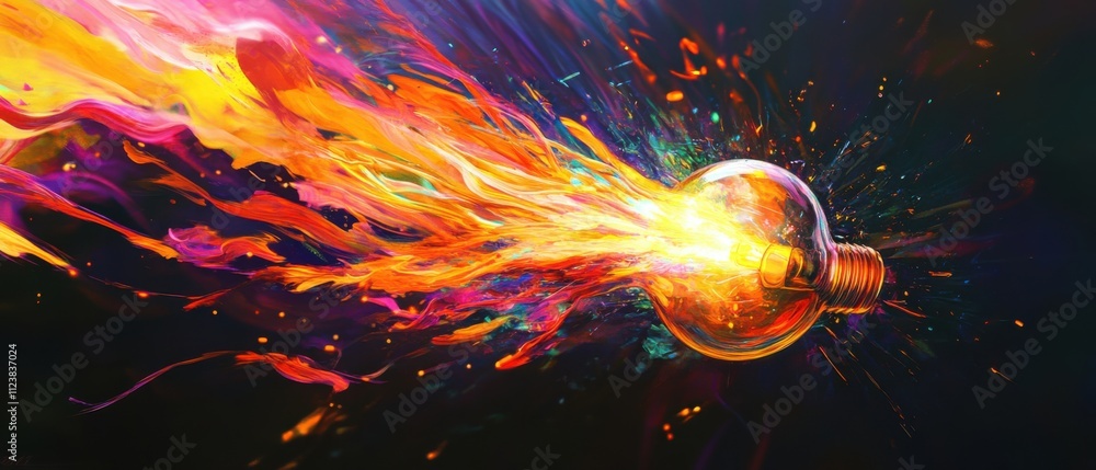 Aufkleber exploding light bulb of creativity: abstract colorful artwork