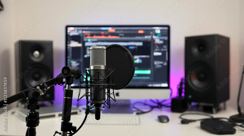 Poster professional microphone in a recording studio