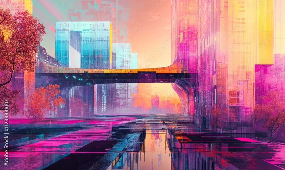 Poster vibrant color gradient abstract architecture