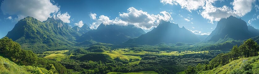 Obraz premium Exploring majestic mountain landscapes tropical paradise panoramic view nature scenic beauty vibrant skies