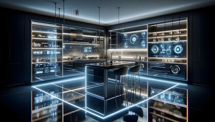 Futuristic High-Tech Kitchen with Advanced Lighting