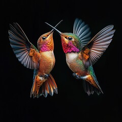 Obraz premium Dynamic hummingbird duel tropical forest wildlife photography natural habitat close-up competition for nectar