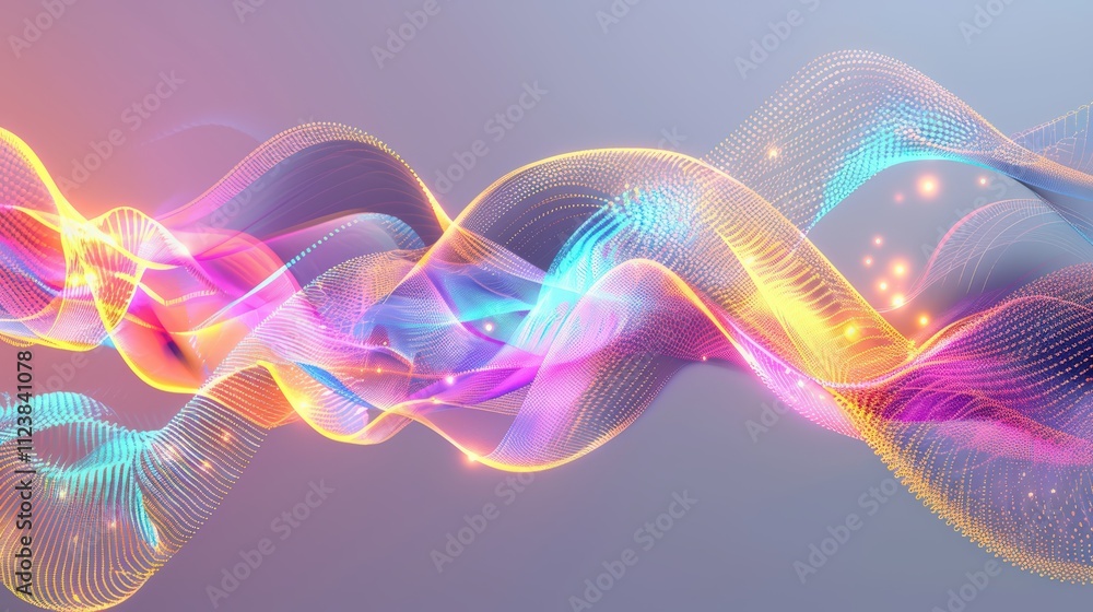 Poster abstract background with colorful glowing waves and light lines on a white background