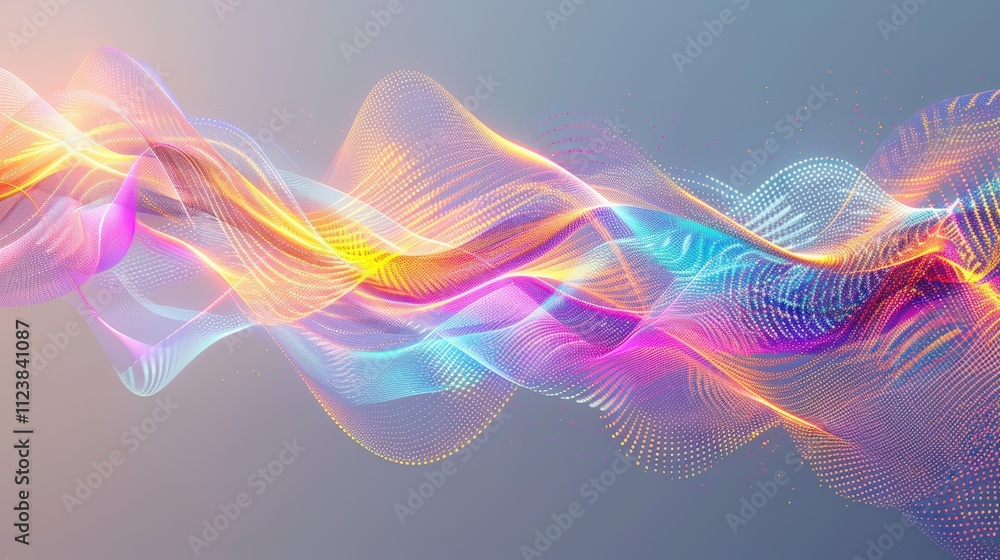 Poster abstract background with colorful glowing waves and light lines on a white background