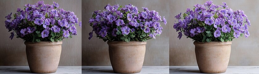 Fototapeta premium Vibrant purple flower bouquets indoor setting floral photography natural light close-up view beauty in simplicity