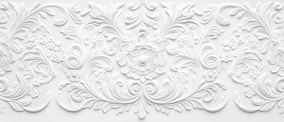 Obraz premium Elegant White Floral Ornament, Baroque Style Wall Decor, Intricate Carving Design