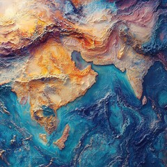 Naklejka premium Abstract artistic representation of earth’s geographical features global view digital art vibrant colors aerial perspective environmental concept