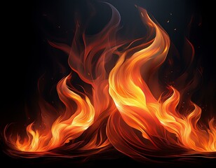 Fototapeta premium Fire flames on black background