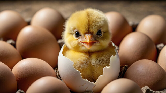 Adorable pollito se asoma desde su c&aacute;scara de huevo
