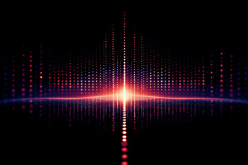 Vibrant equalizer visualization with glowing red center and dynamic light bars fading into black...