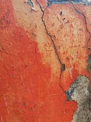 Close-up detail of an old wall with paint peeling off, creating an abstract scene.