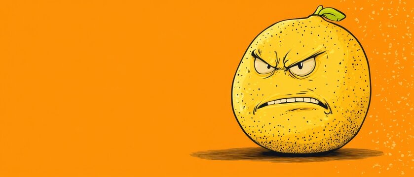 Angry Citrus Fruit Cartoon Character Illustration, Glaring Expression