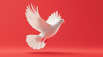 Obraz premium White dove flying, wings at full extension, dynamic lighting and shadow details, crisp realism, isolated on white background