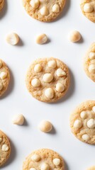 Obraz premium Close-up of homemade macadamia nut cookies arranged on a white surface.