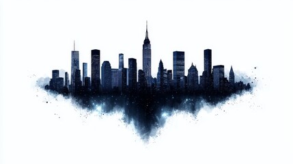 Fototapeta premium Artistic city silhouette in watercolor style, dynamic black vector composition, minimalist isolated design on white canvas
